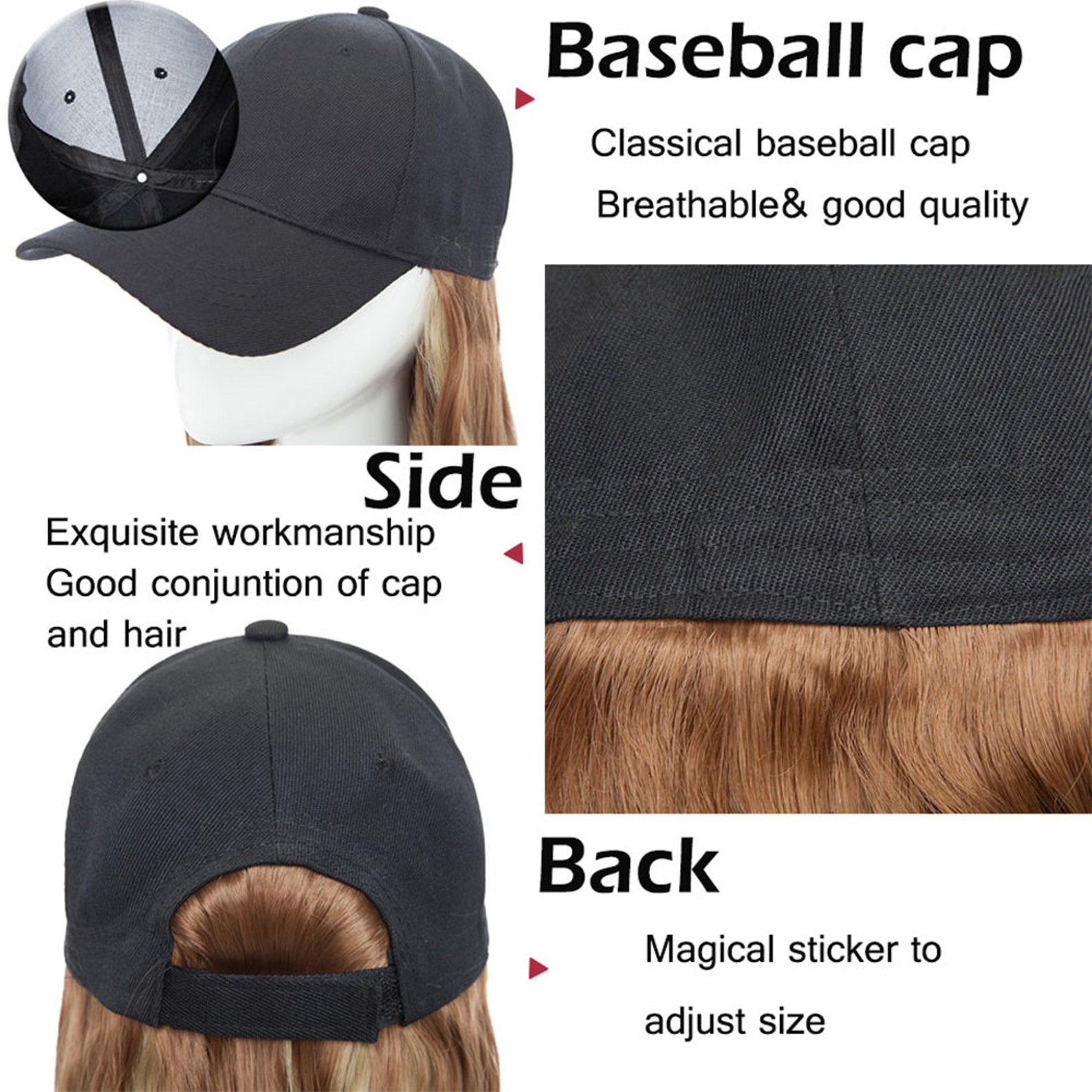Long wavy baseball cap with hair extension synthetic hair Etsy
