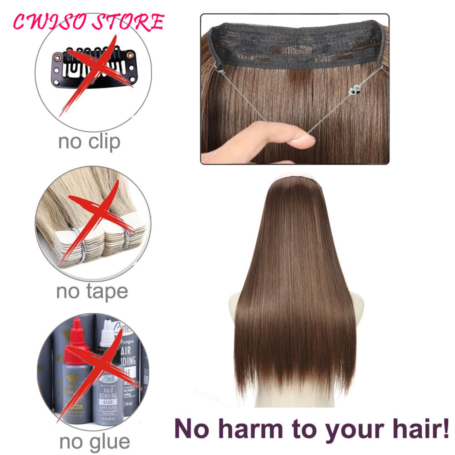 Wavy Halo Hair Extensions No Clip Ombre Synthetic Natural Etsy