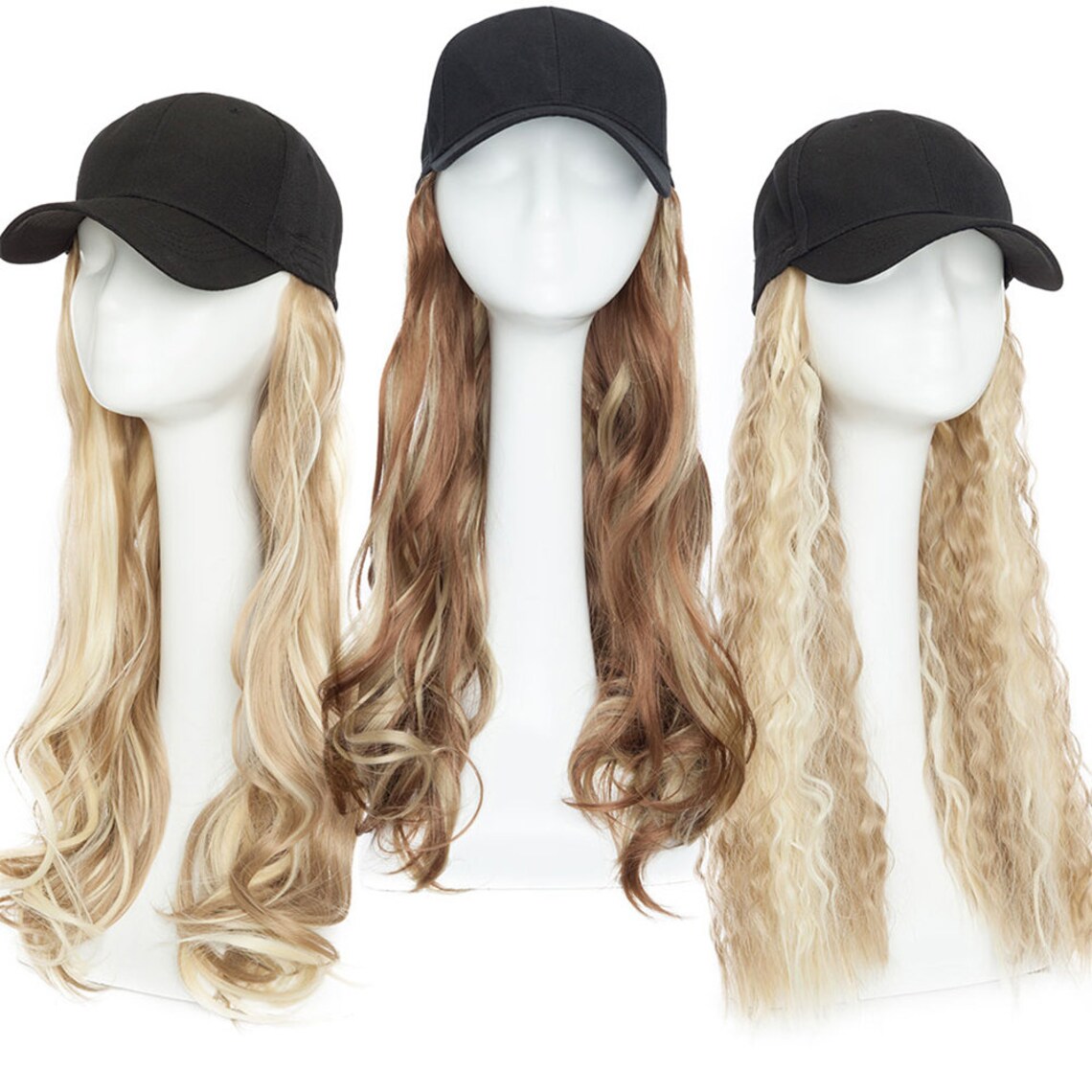 Long wavy baseball cap with hair extension synthetic hair Etsy