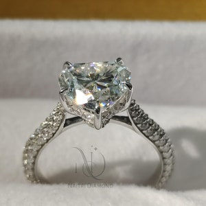 Heart Cut Moissanite Engagement Ring, 14K White Gold Hidden Halo Wedding Ring, Art deco Ring, Gifts for women, Valentine&#39;s Gift