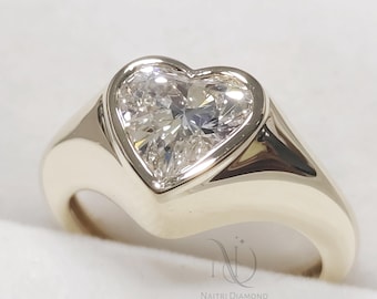 Heart Shaped Diamond Engagement Ring 14K Gold Bezel Set Lab Grown Diamond Wedding Ring Unique Promise Ring Anniversary Gift for her