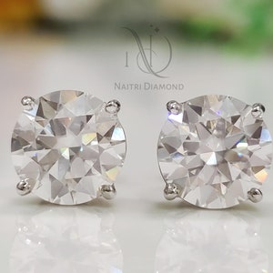 Round Cut Moissanite Stud Earrings, 14K  White Gold Solitaire Bridal Earrings, Four Prong Stud Earrings, Birthday gifts, Personalized Gifts
