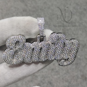 Iced Out Custom Name Pendant, 3&quot;X1.5&quot; Silver Gold Moissanite Brilliant Cut Diamond Pendant Letter Pendant VVS Moissanite Gift for Men Women
