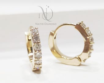 Small Hoop Earrings  For Women, 14K Gold Round Moissanite Hoop Earrings For Her, Gift Minimalist Jewelry, Modern Earrings For Every day Wear