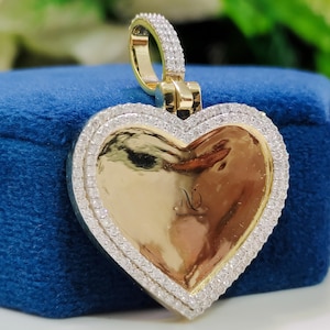 Memory Pendant, Heart Shaped Custom Photo Moissanite Pendant,  Silver Gold Picture Pendant,  Personalized gift Jewelry, Handmade Photo charm
