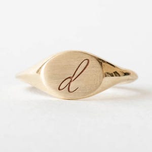 14k & 18k Solid Gold Engraved Signet Ring / Oval Signet Ring / Matte Gold Pinky Ring / Yellow, Rose, White Gold Signet Ring for Men, Women