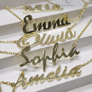 Collar con nombre personalizado, collar con nombre de oro de 14 quilates, collar con nombre personalizado, regalo de cumpleaños para ella, regalo del Día de la Madre, regalo para ella