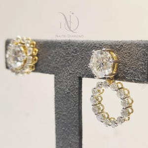 14K Gold Diamond Earring For Women, Unique Solitaire Moissanite Wedding Earring, Gift for her Anniversary gifts Two in One Studs Earring