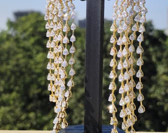 Unique 14K Gold Chandeliers Long Earrings, Screw Back Pear Moissanite Diamond Dangle Earrings For Women, Handmade Earrings for Gifts