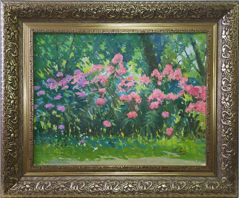 Phloxes 1970s Original oil painting on cardboard by Soviet Ukrainian artist I.Los VINTAGE PAINTING One of a kind