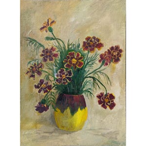 PINTURA VINTAGE Pintura al óleo del artista ucraniano A.Andriiash, 1997, Decoración vintage para el hogar, Pintura de flores vintage, Flores impresionistas