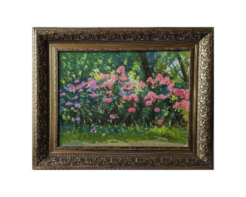 Phloxes 1970s Original oil painting on cardboard by Soviet Ukrainian artist I.Los VINTAGE PAINTING One of a kind