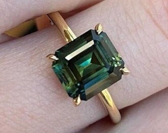 Emerald Anniversary Ring, Solitaire Trouwring, Asscher Cut Diamond Engagement Ring, Verborgen Halo Voorstel Ring, 925 Sterling Zilveren Ring