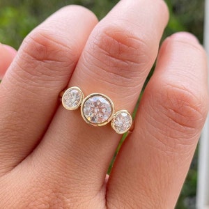 Three Stone Moissanite Ring, 2CTRound Moissanite Ring, Bezel Set Ring, Engagement Ring, 3 Stone Wedding Ring, Past Present Future Ring