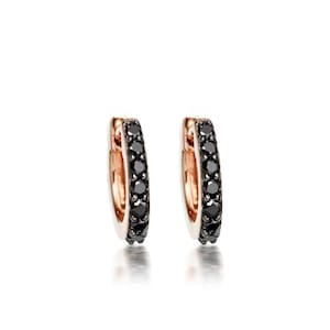 Black Diamond Hoop Earrings in Sterling Silver, Small Hoop Earrings, Women Girls Hoop Earring, Tiny Hoop Earrings, Diamond Huggie Earrings