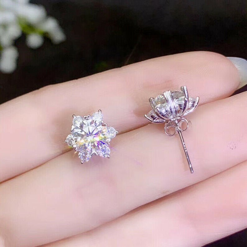 Push Back Stud for Women Diamond Earring Round Cut Stud Earring Stud 14K White Gold 3 Ct Earring