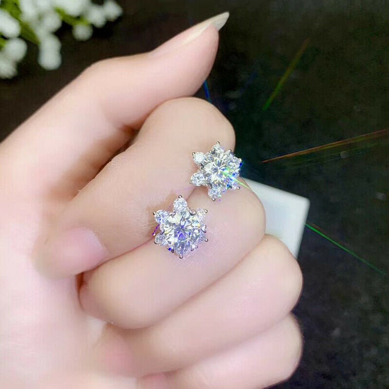 Push Back Stud for Women Diamond Earring Round Cut Stud Earring Stud 14K White Gold 3 Ct Earring