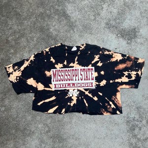 Cropped Mississippi State T-Shirt, Distressed, Tie-dye, Bleached, Game Day Style, Vintage Bulldogs, Sorority Style, Tailgate Top!