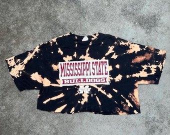 Cropped Mississippi State T-Shirt, Distressed, Tie-dye, Bleached, Game Day Style, Vintage Bulldogs, Sorority Style, Tailgate Top!