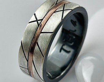 Men's Women's Wedding Band, Custom Design Ring, Rustic Handmade Ring, Silver Copper Anniversary Ring