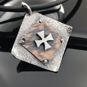 Christian Pendant, Men&#39;s Unique Medieval Pendant, Custom Design Necklace, Leather Necklace Cord