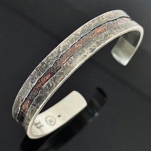 Zilveren koperen unieke armband, handgemaakte rustieke herenarmband, herenmanchetarmband, gehamerde gepersonaliseerde ontwerparmband
