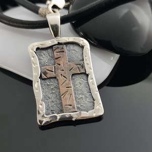 Handmade cross pendant, Custom design necklace, Artisan Necklace, Men&#39;s Cross Pendant, Leather Necklace cord