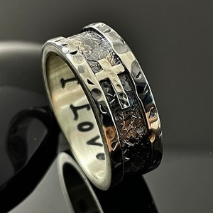 Unique Rustic Cross Hammered Band, 8mm Silver-Copper Ring, Handmade Men's Women's Ring, Gift Ring