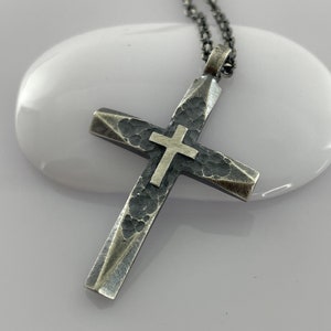 Silver Spiritual Cross Necklace, Men&#39;s Cross Pendant, Religious Mens Pendant, Antique Style Cross, Unique Cross Necklace
