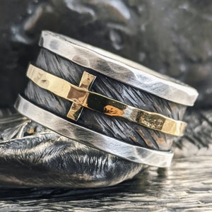 14K Gold-Silver-Copper, Men&#39;s Women&#39;s cross ring, Unique cross ring, Custom design ring, Gold band ring
