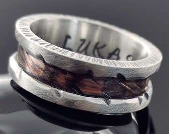 Silver-Copper Wedding Ring, Unique Men's Women's Band, Spiritual Ring, Silver Hammered, Anniversary Gift Ring