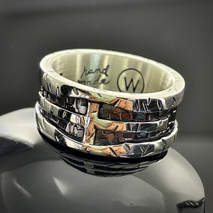 Unique Rustic Cross Hammered Band, 10mm Silver-Copper Ring, Handmade Men&#39;s Women&#39;s Ring, Gift Ring