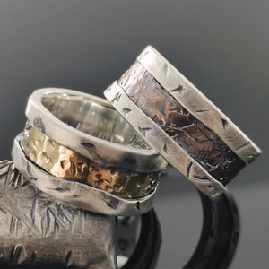 Silber Kupfer Silber Messing Ehering, rustikaler gehämmerter Ring, spiritueller Ring, handgemachter Goldring, Jahrestagsring