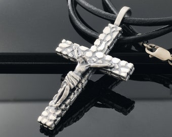 Sterling Silver Jesus Crucifix Pendant - Mens Religious Necklace