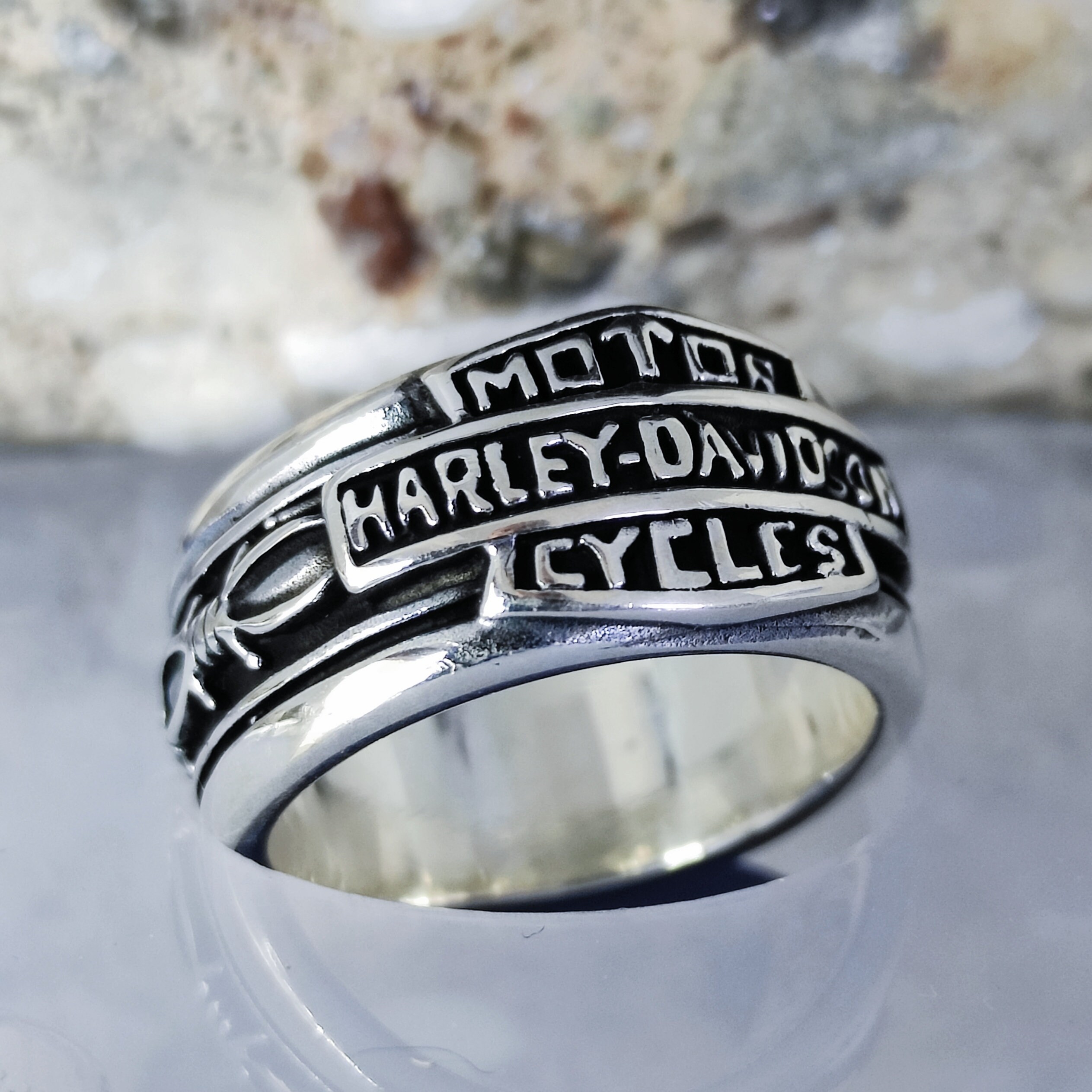 Harley Davidson Ring Solid Silver Ring Statement Ring Biker Etsy