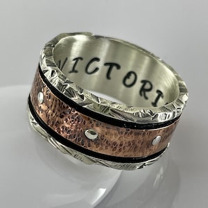 Rustic Hammered Wedding Ring, Wide 11mm Silver Copper Ring, Spiritual Ring, Anniversary ring, Custom Design Ring,