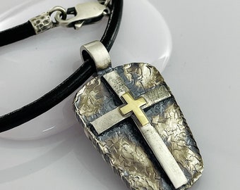 Mens Sterling Silver Cross Pendant - Antique Style Religious Necklace