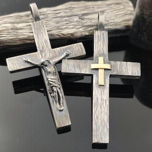 14K Gold-Silber Kreuz, Jesus Kruzifix Halskette, Christus Jesus Kreuz Anhänger, spirituelle Halskette, Lederketten Kordel