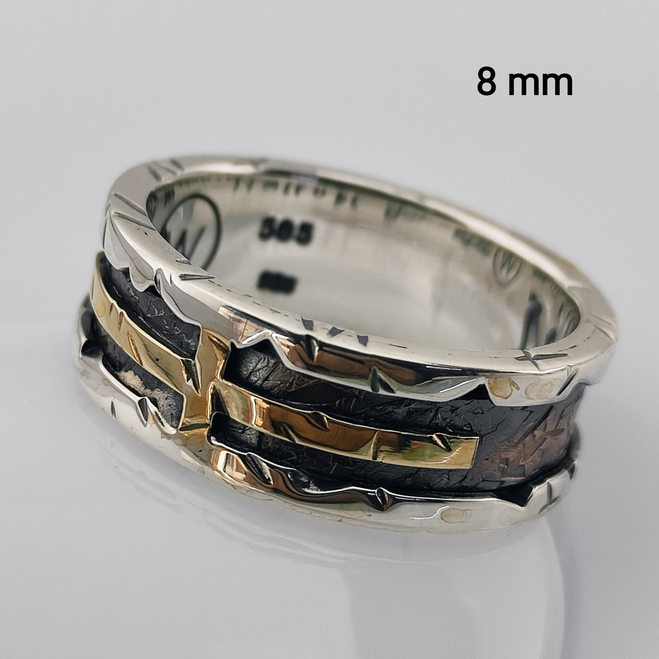14K Gold-Silver, Unique Rustic Hammered Gold Silver Copper Ring, Engagement Gifts, 8mm Men's Women's Wedding Band Ring