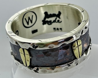 Handgjord korsring i 14 karat guld: Sterlingsilver och koppararmband