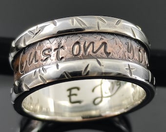 Personalized Hammered Texture-Rustic Fine Silver and Copper Ring, Customized Ring - Custom Text