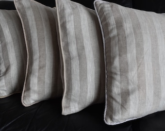 Striped pillow case | Etsy Pillow Case Grey Silver Linen Piping