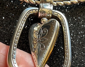 Brighton Two-Tone Heart Pendant Necklace | Vintage Floral Engraved Gold Silver Metal