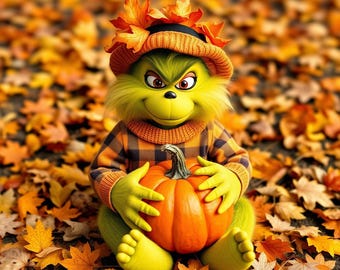Playful Fall Baby Grinch like character:PDF digital download