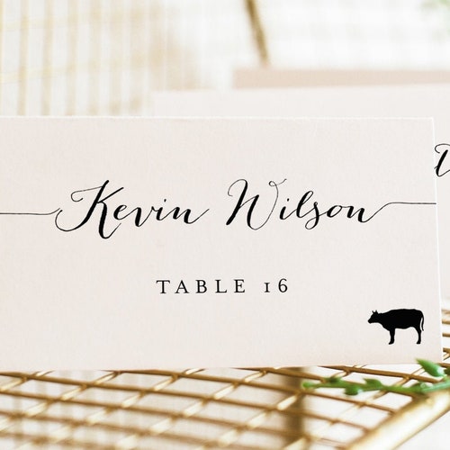 Wedding Place Card With Meal Choice Place Card Template Name Etsy