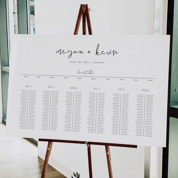 Long Table Seating Chart, Wedding Banquet Seating Chart, Seating Chart Template, Seating Chart Sign, Seating Plan, Corjl, Amelia