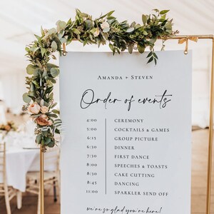 Minimalist Order of Events Sign, Wedding Order of Events Poster, Wedding Timeline Template, Wedding Timeline Sign, Fully Editable, Caroline