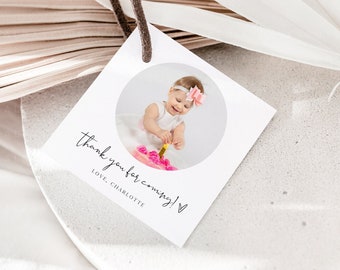 Photo Favor Tags, Birthday Favor Tag, Thank You Tag Template, Birthday Favor Tags, Favor Tags Thank You, Square Tag, DIY Favor tag, Amelia