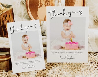 Thank You Card Photo, Birthday Thank You Card, Thank You Card Template, Birthday Favor Card, DIY Thank You Card, Photo Thank You, Amelia