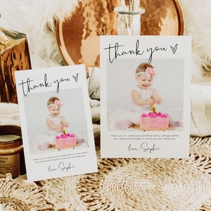 Thank You Card Photo, Birthday Thank You Card, Thank You Card Template, Birthday Favor Card, DIY Thank You Card, Photo Thank You, Amelia